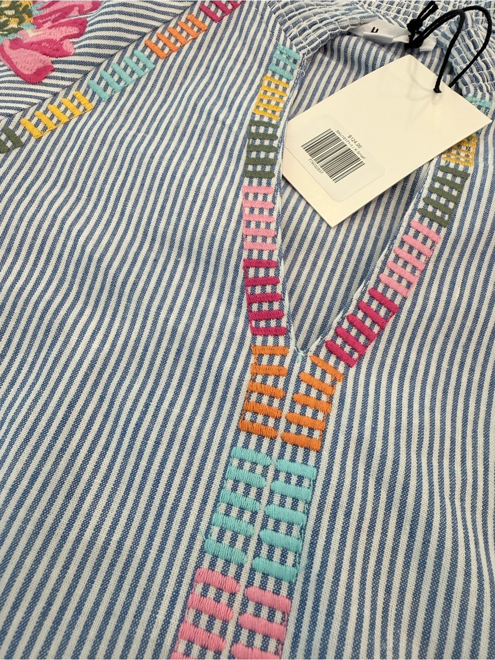 NWT THML Blue Floral Striped Embroidered Top - size extra small - Picture 13 of 15